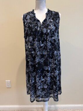 Harper 241 Navy Flowered Sleeveless Dress Size L